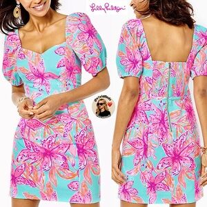 Lilly Pulitzer Lunetta Short Sleeve Stretch Mini Dress Surf Blue Bonita Blooms 4